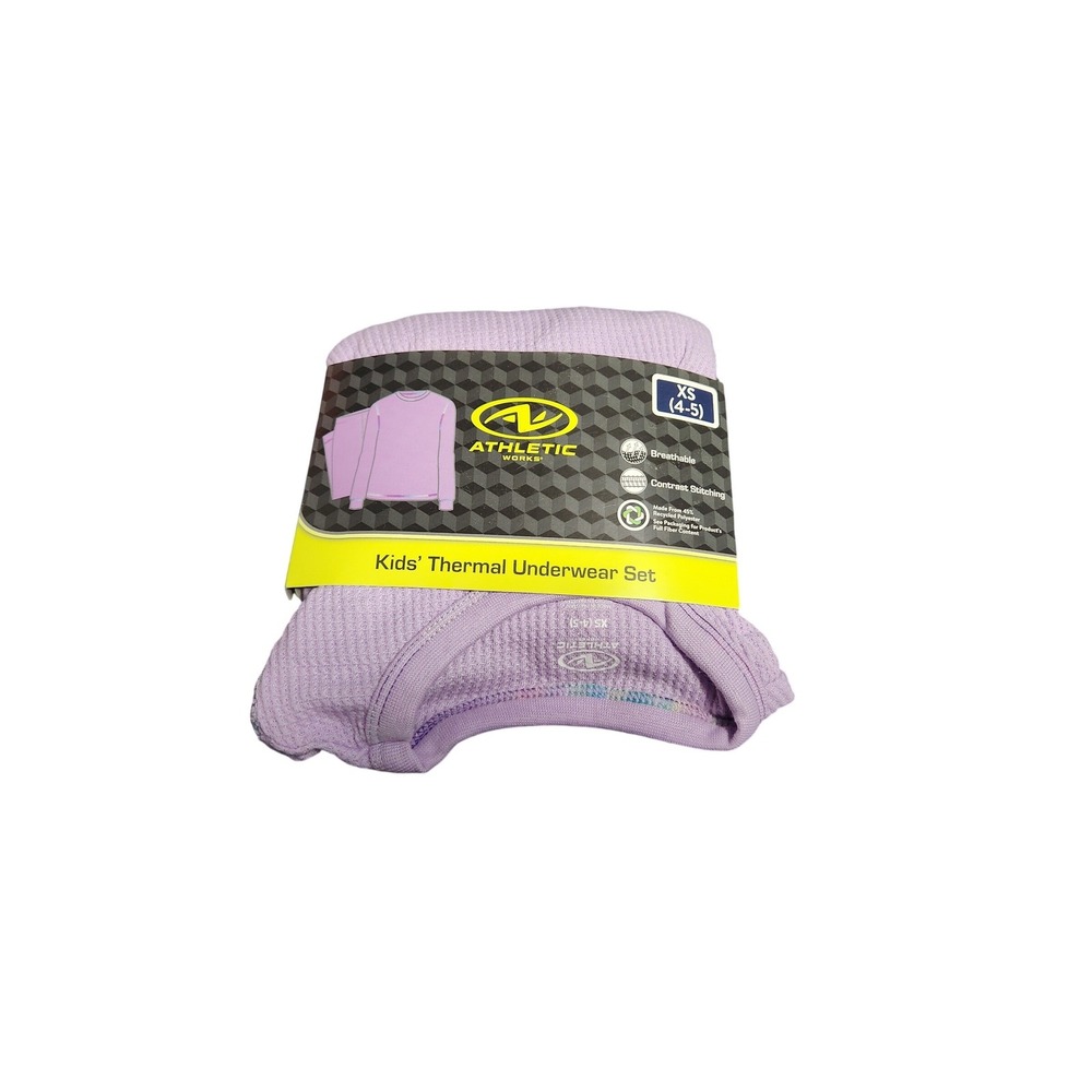 Athletic Works Kids Thermal Underwear Set Lavender Purple XS 4-5 Base Layer New